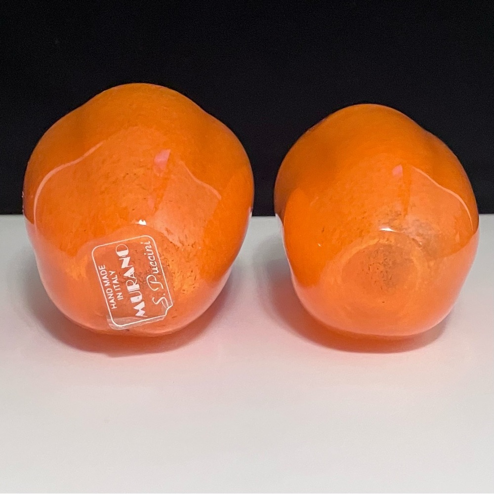 MURANO, VENICE Hand Blown Glass / 2 ORANGE BELL PEPPERS / Rare S. Puccini Label! - Picture 3 of 11